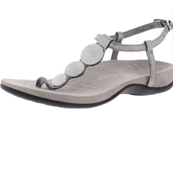 Vionic Womens 10‎ Wide Rest Lizbeth Backstrap Gray Sandal Pewter Metal New - Picture 1 of 3